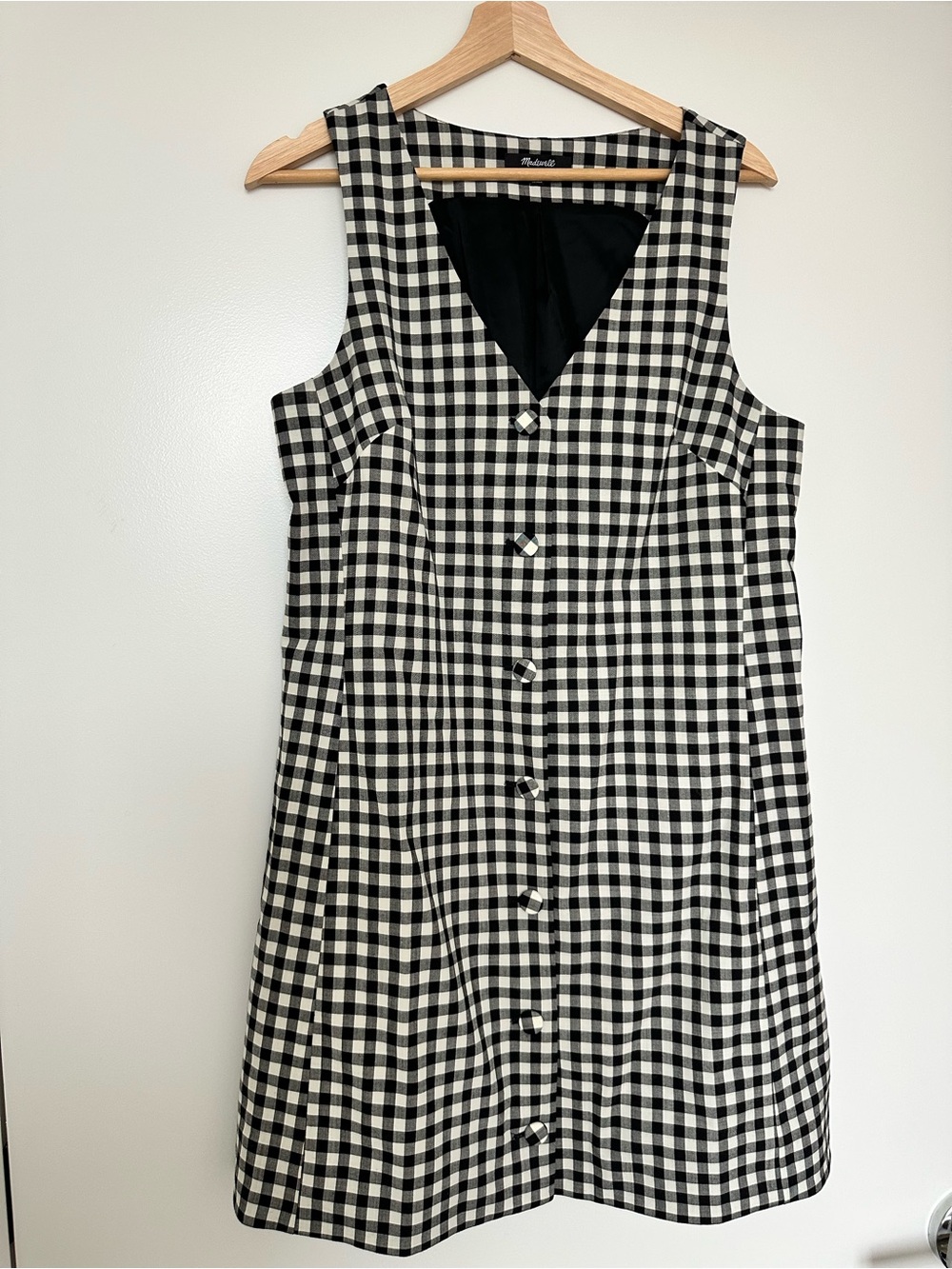 Madewell V Neck Mini Vest Dress in Gingham